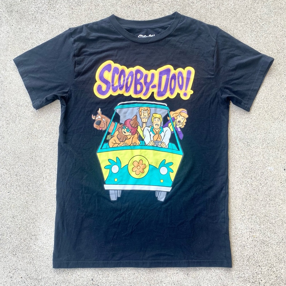 Scooby Doo Mens L Crew Neck Black Large Graphic Cartoon T Shirt Mystery Machine